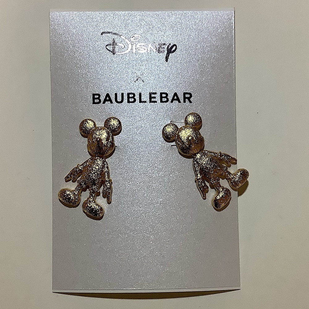 BaubleBar Mickey Mouse Gold Fleck 3D Earrings New - Picture 3 of 6